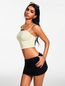 Nooralise Cropped de Renda Feminino, Regata Amarelo Creme, Encontros Românticos, Passeios Casuais, Top Versátil de Verão, Adequada para Cruzeiros, Festivais, Férias na Praia, Festivais de Música, Estilo Boho, Volta às Aulas, Páscoa, Casamentos, Dia da Independência, Festas de Rock - Amarelo - Visão 5