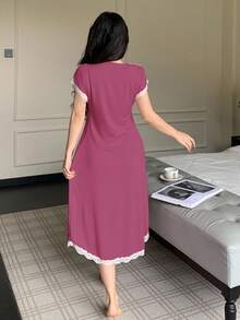 SHEIN 女款深V領蝴蝶結睡袍 - 粉色 - 查看 2