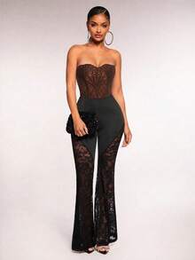 Radiana Plus Size Women's Lace Sexy Slim Fit Bandeau Top - Brown - View 6
