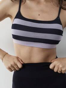 Aralina Leisurewear Active Women's Seamless Ribbed Wide Stripe Crop Gym Workout Pilates Yoga Top - Multicolor - View 3