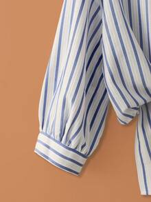 New Women's Casual Solid Color Chiffon Blouse With Short Batwing Sleeves - 藍色2 - 查看 4