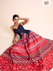 SURIMA Rok Longgar Motif Bunga Merah untuk Liburan Musim Semi/Panas Wanita - Merah - View 1