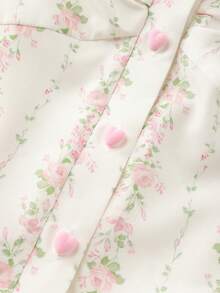 SHEIN PETITE 復古甜美花卉圖案蕾絲飾邊修身女式襯衫 - 白色 - 查看 6