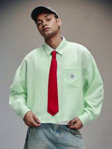 PAVTROS Camisa de manga larga con cuello a rayas para hombre - Verde - Ver 6