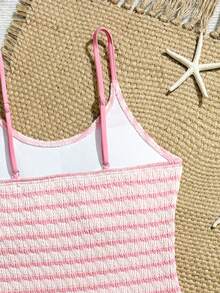 SHEIN TEEN Girls Striped Spaghetti Strap One-Piece Swimsuit - Pink - View 5
