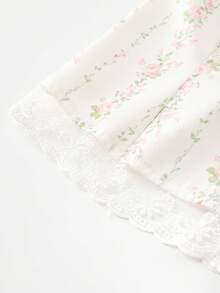 SHEIN PETITE 復古甜美花卉圖案蕾絲飾邊修身女式襯衫 - 白色 - 查看 3