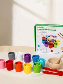 MINKOJA Wooden 10 Colors Ball & Cup Sorting Game Set In Color Box, STEM Educational Toy For Kids, Improves Hand-Brain Coordination & Fine Motor Skills, Practice Chopsticks & Spoon Use, Focus Training, Ideal Holiday Birthday Gift For Toddlers - Multicolor - View 8