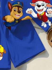 SHEIN | PAW Patrol 兒童小男孩圓領撞色滾邊字母卡通印花短袖T恤與短褲休閒日常套裝 - 彩色 - 查看 8