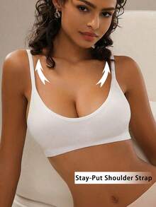 SHEIN Solid Seamless Bralet - White - View 1