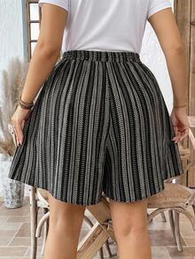 Comfylo Pantalones cortos casuales a rayas para vacaciones de talla grande - Multicolor - Ver 2