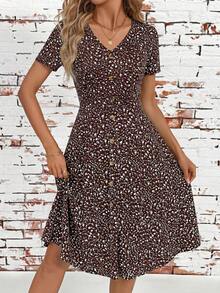 SHEIN Clasi Women's Ditsy Floral Midi Vacation Dress Vacation White Floral Summer Boho - Brown - View 7