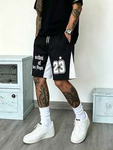Manfinity LEGND Men's Casual Color Block Versatile Shorts, Holiday - Black - View 6