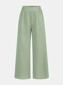SHEIN Ensemble 2 pièces débardeur à col licou ample + pantalon long pour adolescentes, décontracté, à la mode, polyvalent, fête, streetwear, séance photo entre sœurs, sortie au parc, camping, vacances, décontracté quotidien - Vert - Voir 9
