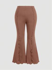 SHEIN MOD Black Versatile Split Structure High Waist Slim Fit Plus Size Flare Trousers - Redwood - View 1