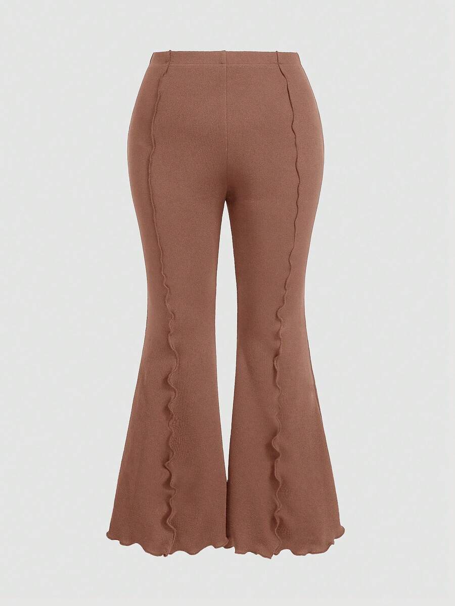 SHEIN MOD Black Versatile Split Structure High Waist Slim Fit Plus Size Flare Trousers - Redwood - View 1