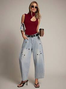Hauture Women's Solid Color Stand Collar Slim Fit Versatile Daily Travel Bodysuit - Burgundy - View 3