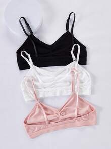 Teen Girl Solid Color Pleated Casual Daily Adjustable Strap Bra - Multicolor - View 2