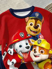 SHEIN | PAW Patrol 小男孩休閒簡約風，寬鬆舒適，經典可愛卡通動畫圖案印花，可愛小狗圓領短袖T恤與短褲2件組，適合春夏季 - 彩色 - 查看 6