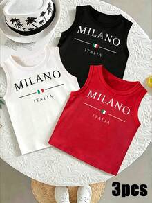 3pcs Baby Boy Summer Tank Tops Set, Italian Letter Slogan Print Basic Vests, Casual Daily Wear - Multicolor - View 3