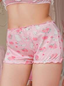 PetitDoll 3pcs Plus Size Women's Sweet Floral Frill Trim Back Waist Cute Bow Design Series Hipster Panties - Multicolor - View 8