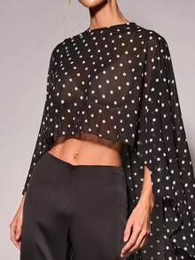 COSMINA Women's Polka Dot Casual Sexy Elegant Versatile Daily Garden Party Dinner Night Out Outing Long Top Black And White Polka Dot Autumn - Black and White - View 3