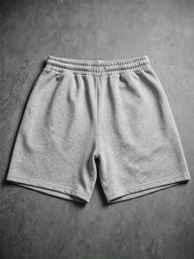 SumwonClub Fleece Sweat Shorts With Drawstring Waist Curved Seam Pockets Casual Everyday Wear - Light Grey - View 2