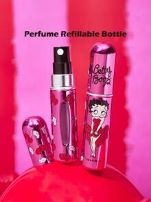Betty Boop x SHEIN 5 Ml/0.2 Oz 玫瑰紅可填充噴霧瓶，附自動底部填充泵，可重複使用香水瓶，迷你便攜式化妝瓶附視窗，適合旅行與飛機攜帶，適合女士，櫻桃，可愛，禮物靈感，派對，節日，情人節 - 玫紅色 - 查看 2