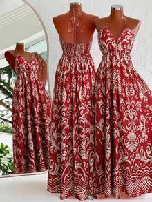 Franclia Bohemian Style Printed Beach Strap Dress - Multicolor - View 2