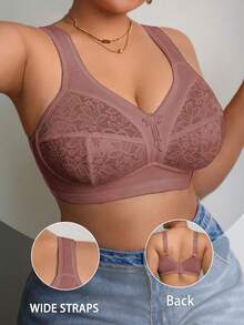 DesireSculpt Plus Size Lace Patchwork Wireless Bralette 1 Piece - Rust Brown - View 8
