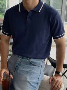 DAZY 夏季海軍藍 Polo 領男士針織上衣 - 藏蓝色 - 查看 6