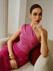 ZEYLAH Sleeveless Color Block Knit Maxi Fish Tail Dress, Autumn/Winter Party - Hot Pink - View 7