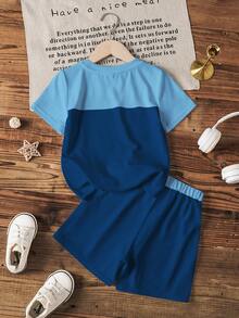 SHEIN | PAW Patrol Conjunto de camiseta de cuello redondo de manga corta con estampado de dibujos animados y pantalones cortos para niño pequeño - Blanco - Ver 2