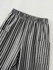 Cozy Pixies 小男孩彩色條紋彈性腰長褲 百搭舒適 - 黑色 - 查看 3