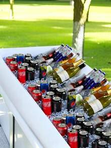 Durable PVC Inflatable Ice Cooler Bar Box With Movable Tray, Portable Chiller For Drinks, Salads & Food, Self-Serve Beverage Cooler, Perfect For Summer Pool Party, Beach & Indoor Outdoor Gathering - Multiple Styles - View 2