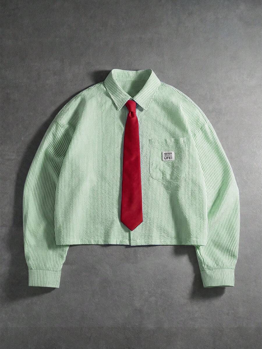 PAVTROS Camisa de manga larga con cuello a rayas para hombre - Verde - Ver 1