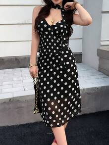 K-Vae Women's French Vintage Black And White Polka Dot Sexy Camisole Summer Chiffon Skirt Set, 2 Pieces Club Night - Multicolor - View 6