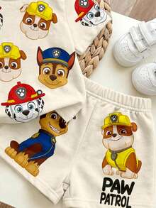 SHEIN | PAW Patrol 男嬰經典可愛卡通小狗印花圓領短袖T恤與短褲2件套，適合夏季 - 彩色 - 查看 4