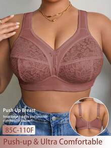 DesireSculpt Plus Size Lace Patchwork Wireless Bralette 1 Piece - Rust Brown - View 3