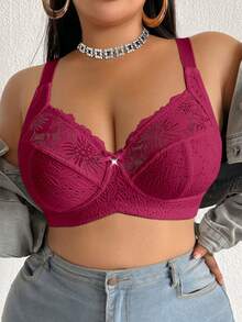Seduluxe Bralette de encaje con patchwork sin aros talla grande 1 pieza - Burdeos - Ver 3