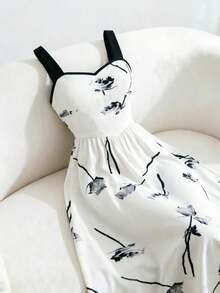Elenzga Retro New Chinese Style National Wind Spaghetti Strap Backless Floral Mini Dress, Slim Fit Beach Vacation - Apricot - View 6
