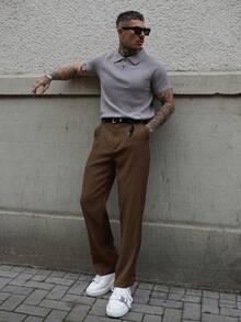 Artur Kramer Men's Solid Color Micro-Pleat Straight-Leg Suit Pants - Brown - View 5