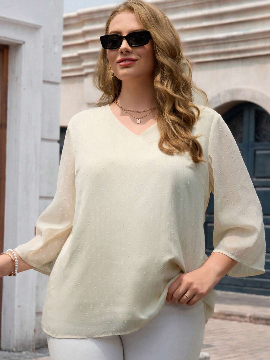 EMERY ROSE Women's Plus Size V-Neck Pullover Blouse Elegant Romantic Vacation Elegant Commute Summer Outfits For Women  Elegant Women's Blouses Fall - Multicolor - View 1