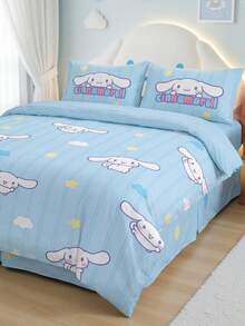 HELLO KITTY AND FRIENDS | SHEIN 3件組藍色條紋星星裝飾被套組，卡通角色圖案，材質光滑柔軟保暖，多尺寸適用於單人床/雙人床/大床/特大床，創意禮物、派對、節慶適用，可愛床上用品 - 藍色 - 查看 2