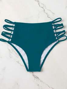 Swim Basics 女款素色鏤空設計時尚性感泳褲下身 - 水鴨藍 - 查看 5