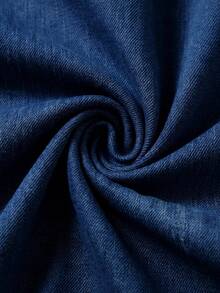 EMERY ROSE EMERY ROSE Top de mezclilla de manga corta con cuello en V con muesca para mujer de talla grande - Azul lavado oscuro - View 5