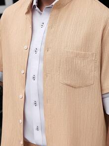 Manfinity Homme Manfinity CasualCool 男士休閒度假短袖襯衫套裝 夏季度假男裝度假穿搭 男士度假服裝 男士度假穿著 假日度假 - 卡其色 - 查看 6