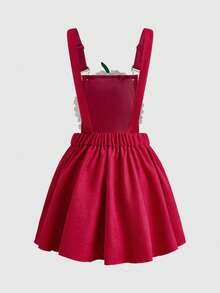 Sweetness Women's Pastoral Style Cute Concrete Strawberry Embroidery Pocket Decor Short Dress - Red - View 2