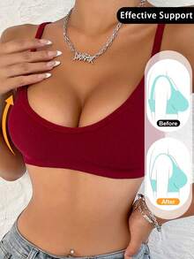 Solid Seamless Bralet - Burgundy - View 6
