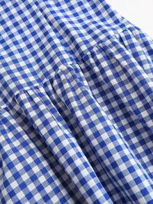 Vestido de verano para mujer con hombro asimétrico, estilo preppy a cuadros, nuevo - Azul - Ver 2
