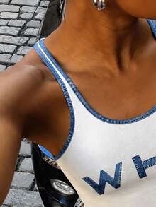 Sundraya Women's Letter Print Cropped Slim Fit Casual Tank Top - Multicolor - View 3
